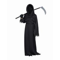 Halloween Grim Reaper Costume Black Hooded Spooky Ghost Robe Dress Up Costume Adult Cosplay Mask Scythe Prop Party XL(190) black