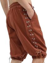 Men's Pirate Shorts Renaissance Medieval Vintage Lace-Up Viking Navigator Halloween Costume Pants M brown