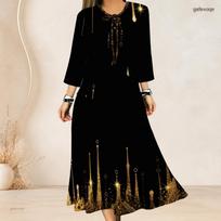 Women Plus Size Two Piece Set Tie Neck Three Quarter Sleeve Cardigan Sleeveless Long Printed Light Purple Dress 2XL beige