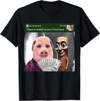John Pork and Tung Tung Tung Sahur Front Door Motion Funny unisex T-Shirt S gray