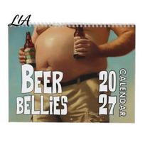 Practical Date Tracker 2027 Beer Bellies Wall Calendar, Funny Men Photo Monthly Planner with Coil Humorous Gift for Him Binding Home Office Bar Decor, A black