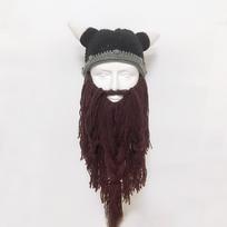 Winter Warm Viking Beard Beanie Handmade Knit Big Beard Mask Hat Wig Beard Hats  Christmas Party brown