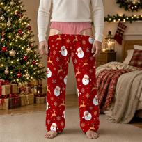 Men's Funny Christmas Print Pajama Pants with Pockets Casual Sleepwear for Holiday L brown