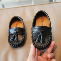 Kids Soft Sole Slip On Casual Bean Leather Shoes For Boys And Girls 35 gray