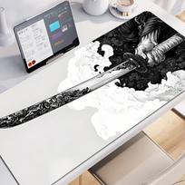 Japanese Katana Sword Mouse Pad Large Black and White Computer Office Table Mat XL Rubber Antislip Keyboard Mat x Desk Mat 400x900x2MM
