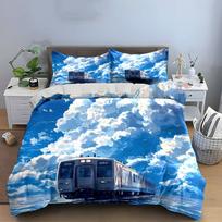 Train Landscape Three-Piece Decor Set  Bedding Set with 1 Duvet Cover 2 Pillowcases Single Double King Queen, Gift AU Single 140X210cm&set