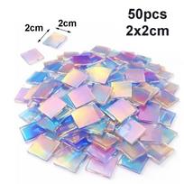 50pcs Rainbow Iridescent Mosaic Tiles Acrylic Dual Tone Surface Mosaic Squares Smooth Edges Iridescent Finish