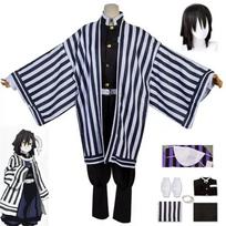 Anime Kimetsu No Yaiba Iguro Obanai Kimono Uniform Anime Wig Cosplay Costume Halloween Party White Snake Props Kid 140 gray