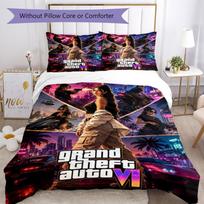 3 vnt. GTA 6 patalynės komplektas Antklodės užvalkalas Su užsegimu, apima 1 antklodės užvalkalą ir 2 pagalvių užvalkalus, švelnus ir patogus visais metų laikais. 140cmx200cm
