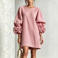 Women's 3D Floral Sleeve Dress for Casual and Party Wear M