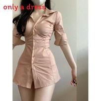 Sexy Girl Style Shirt Dress With Pleated Design And Splicing For Dating And Travel L