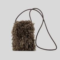 Cute Teddy Faux Fur Crossbody Bag Winter Small Square Phone Purse Womens Vintage Style Flap Dark Brown gray