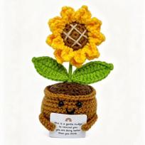 New Emotional Support Crochet Tulip Sunflower Potted Handwoven Flower Pot  Artificial Plant Gift Bookshelf  Decor