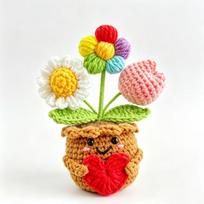 New Emotional Support Crochet Tulip Sunflower Potted Handwoven Flower Pot  Artificial Plant Gift Bookshelf  Decor