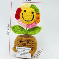 New Emotional Support Crochet Tulip Sunflower Potted Handwoven Flower Pot  Artificial Plant Gift Bookshelf  Decor