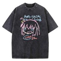 Bocchi The Rock Anime Graphic T-shirt Vintage Washed Band Merch Harajuku Unisex Oversized Crew Neck Cotton Short Sleeve Tee Tops 2XL black