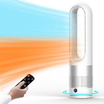 Tower fan without handles, 1400 W space heater and 40 W fan combined with remote control, 80° oscillation, 8 speeds and 3 heating modes, 9 H timer, L orange