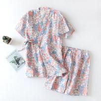 Girls' Summer Cotton Gauze Japanese Kimono Pajama Set - Short Sleeve Top & Shorts M white