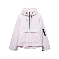 Women Outdoor Sports Hooded Windbreaker Half Zip Loose Casual Lightweight Outerwear Coat XL white