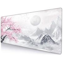 Japan Sakura Snow Mountain Desk Mat Gaming XL Mouse Pad Non-Slip Rubber Large Desktop Pad Keyboard Mouse Mat Office Accessories 400X900X2MM white