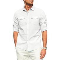 Men Long Sleeve Casual Shirt With Double Pockets L