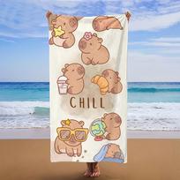 Cute Capybara Microfiber Beach Towel, Pink Bubble Tea Animal Print Bath Towel, Quick Dry Sand Free Large Travel Towel for Girls 130x60cm