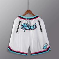 JUST DON Retro Miami Heat Double-Embroidered Zip Pocket Mesh Basketball Shorts M