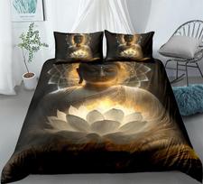 Buddha Duvet Cover Set Religion Mandala Style 3D Print Comforter Cover King Queen Size For Kids Teen Adult Polyester Bedding Set AU Single 140x210cm black