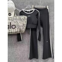 Womens 2-Piece Casual Set Long Sleeve Crop Top High Waist Flared Pants Daily Outfit S