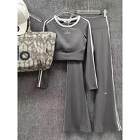 Womens 2-Piece Casual Set Long Sleeve Crop Top High Waist Flared Pants Daily Outfit S