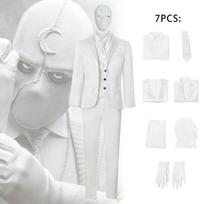 Filmas Helovinas Mėnulis Superherojus Ponas Riteris Cosplay Kostiumas Vyrams Baltas Kaklaraištis Liemenė Kostiumas Galvos Apdangalas Kaukės Rinkiniai Karnavalas Kaukolių Šventė Kostiumas XXL gray