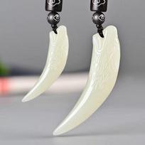 Pakabukas Išraižytas Vilko Dantis Mėlynas ir Baltas Vilko Dantis Karoliai Vyrams ir Moterims 50CM(Necklace Size) white