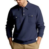 Men's Heavyweight Double Pocket Collar Long Sleeve Cargo Sweatshirt. M black