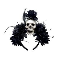 Dark Skull Head Headband Simulation Flowers Day of The Dead Headband  Party Style7 black