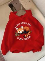 Cute Panda Hoodie for Kids, Cartoon Animal Slogan Print, Warm Fleece-lined Children's Fashion Sweatshirt for Autumn and Winter 160