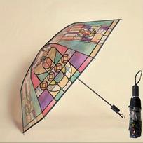 Automatic 23 Inch Transparent POE Umbrella With Stained Glass Design 8-Rib Steel Frame UPF50 Sun Protection Rain Or Shine Manual