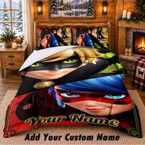 Miraculous Ladybug Custom Name 3Pcs Bedding Set 1 Bed Sheet 2 Pillowcases Bedroom Home Decor 135cmx200cm