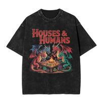 Man T Shirt Houses and Humans Funny Washed T-Shirts Trendy Cool  Beach Tees Y2K Classic Design Cotton Clothes Dropshipping XL black