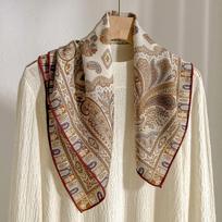 Herringbone silk wool square scarf, jungle castle print hand-curled decorative scarf 60*60cm gray