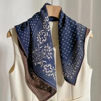 Herringbone silk wool square scarf, jungle castle print hand-curled decorative scarf 60*60cm black