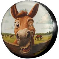 Funny Winking Donkey Head Spare Tire Cover Polyester Waterproof Protector for Jeep Trailer RV SUV Truck 17inch