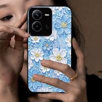 Acrylic Hard Back Shell for Vivo V25e V25 5G Vintage 3D Texture Flower Print Phone Case Vivo V25e