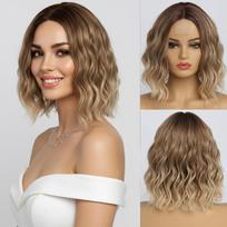 Wig European and American female Bobo head BOBO no bangs water ripples medium and long curly hair chemical fiber headgear brown