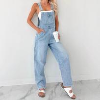 Fashion Casual Versatile Denim Cargo Overalls For Women L gray