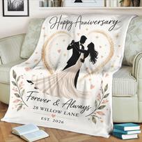 Anniversary Blanket, Happy Anniversary Couple Blanket, Forever & Always Wedding Blanket, Romantic Anniversary Gift 75x90cm