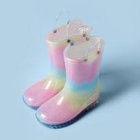 Children's Princess Rainbow Rain Boots, High Quality, Transparent, Mid-Calf, Non-Slip Water Shoes for Girls. 23 (Insole Length 14.4cm) gray