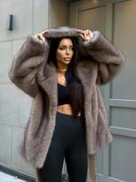 KOSY Winter Elegant Luxury Thick Warm Soft Faux Fox Fur Coat Women With Hood High Quality Fluffy Jacket Oversized S black