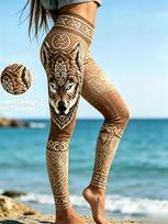 Printed Viking ethnic style wolf head printed elegant women's L brown