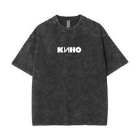 Viktor Tsoi Kino Night Vintage Washed T Shirts Classic Rusian Rock Gothic T-shirts Men Women Casual Cotton Oversized T-shirt16 2XL black