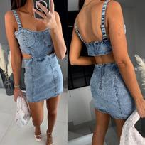 Women Sexy Denim Slip Backless Mid Length Dress XL black